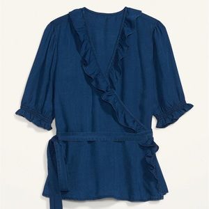 Brand new Denim colored chambray wrap top
